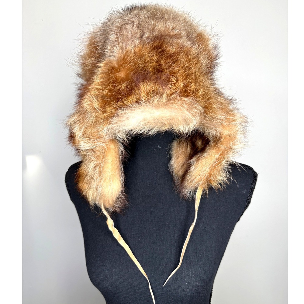 Vintage Worth & Worth Red Fox Fur Trapper Hat Ushanka Ear Flaps NY 1960s-70s
